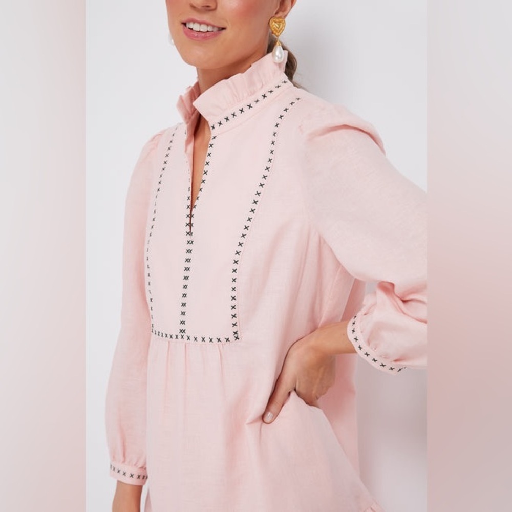 TUCKERNUCK Bermuda Pink Palmerston Mini Puff Sleeve Dress Bermuda Pink Sz. XS - Picture 6 of 16